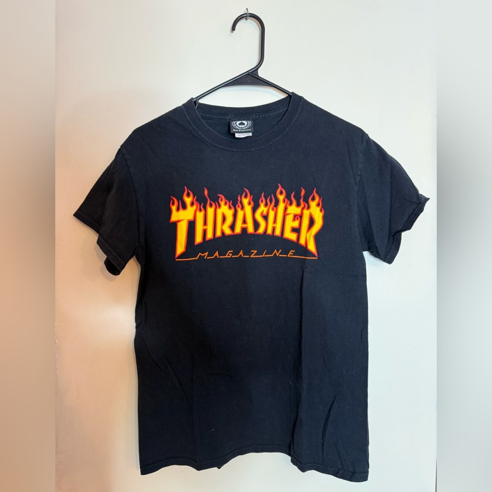 Thrasher Black Tee with Orange Flame Logo